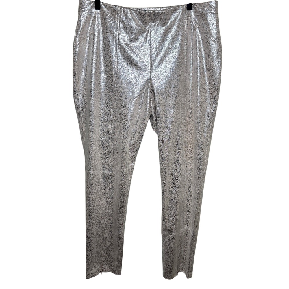 Peace of Cloth Silver Metallic Shimmer Ankle Zip High Rise‎ Pants Womens Large